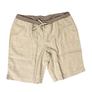 NWOT Women’s XL Beige Linen Bermuda Shorts Pockets Khaki Tan